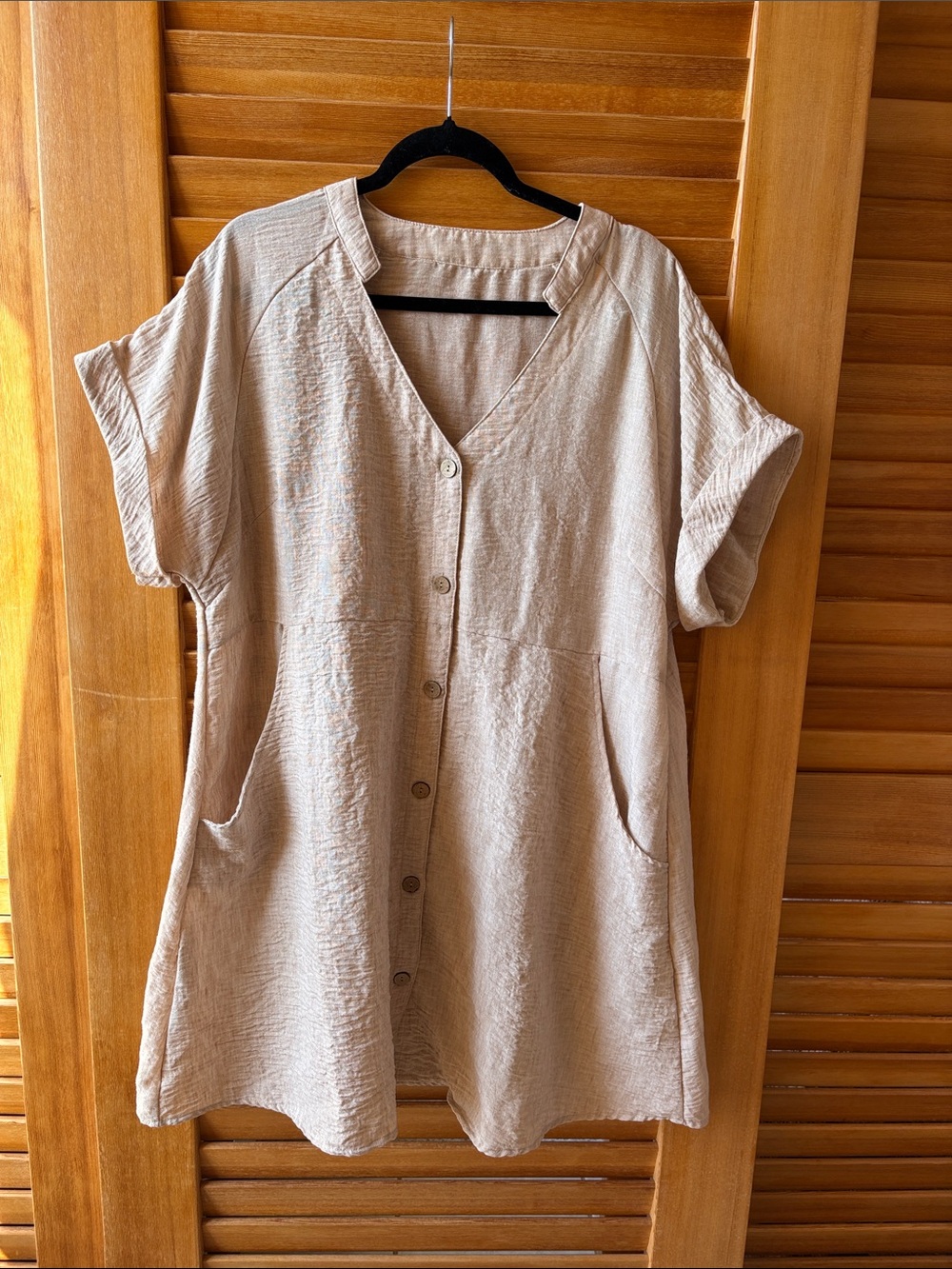 SHEIN Light Beige Button-Down Short Sleeve Dress with pockets 2XL
